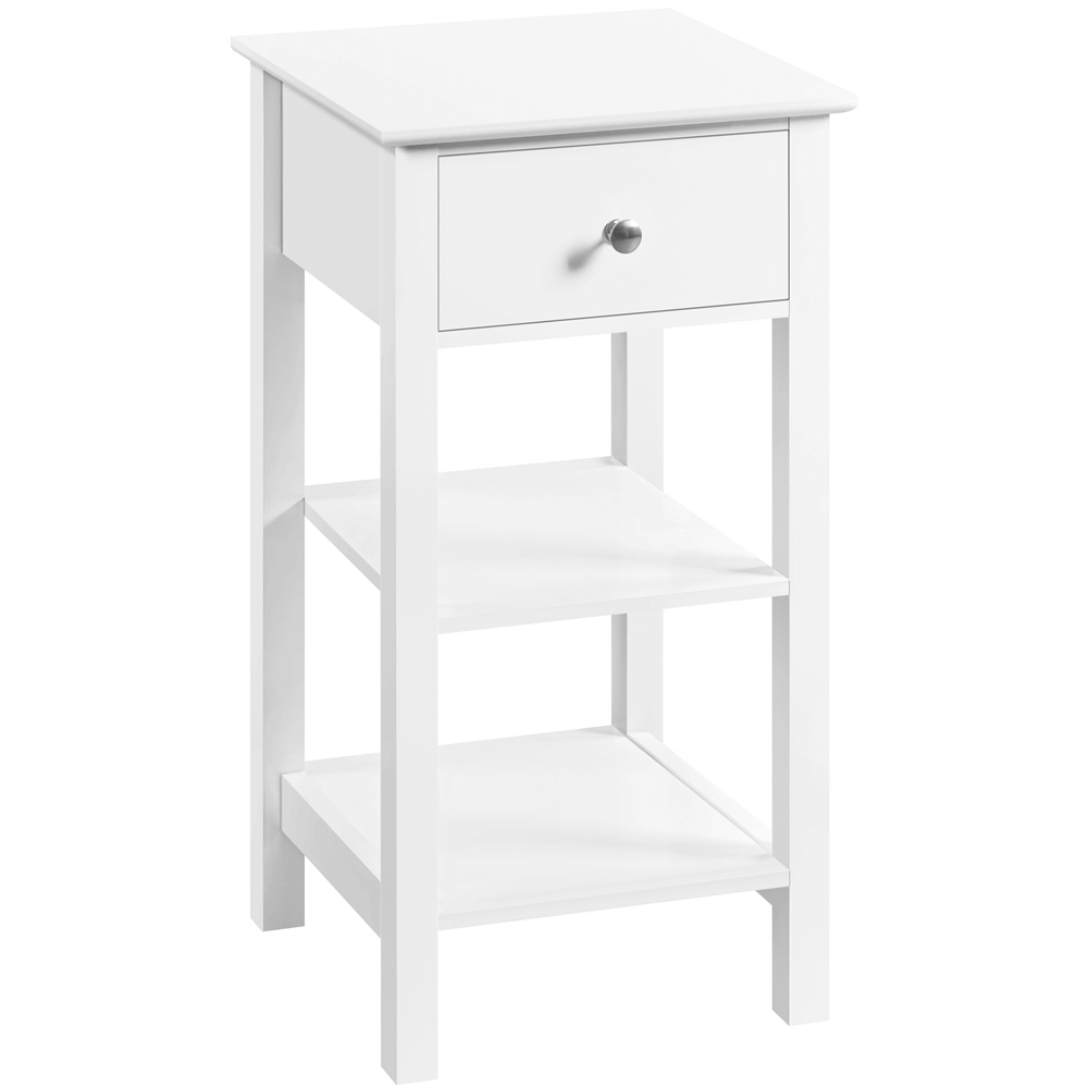 Wooden Bedside Table w/ 1 Drawer and 2 Shelves