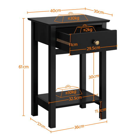 Wooden Bedside End Table w/ Drawer