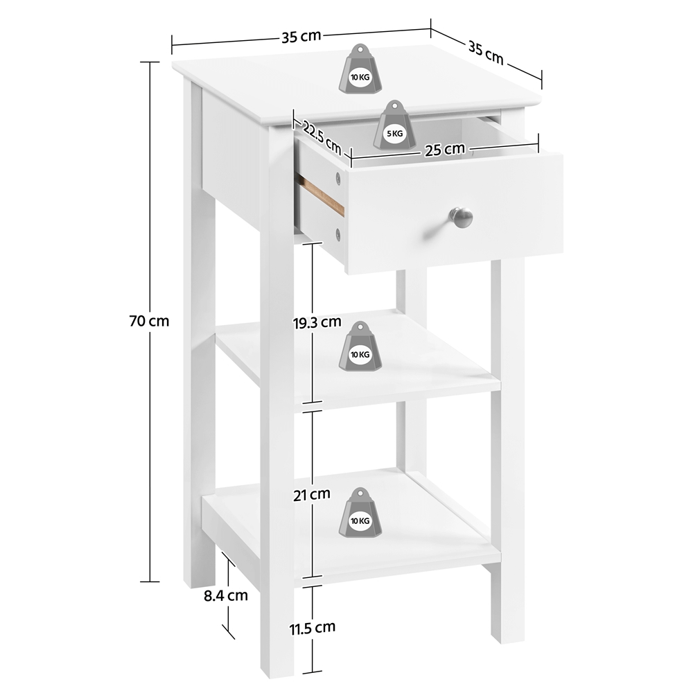 Wooden Bedside Table w/ 1 Drawer and 2 Shelves